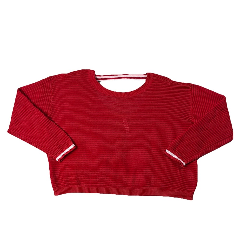 Anthropologie Daily Practice Long Sleeve Scoop Back Cropped Sweater Red Womens S